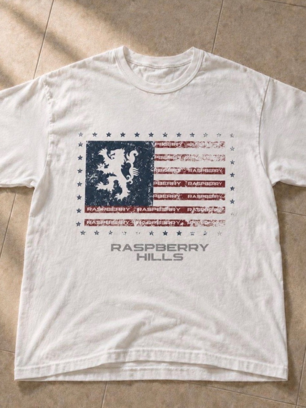 Gildan White Tee with Navy Flag Graphic